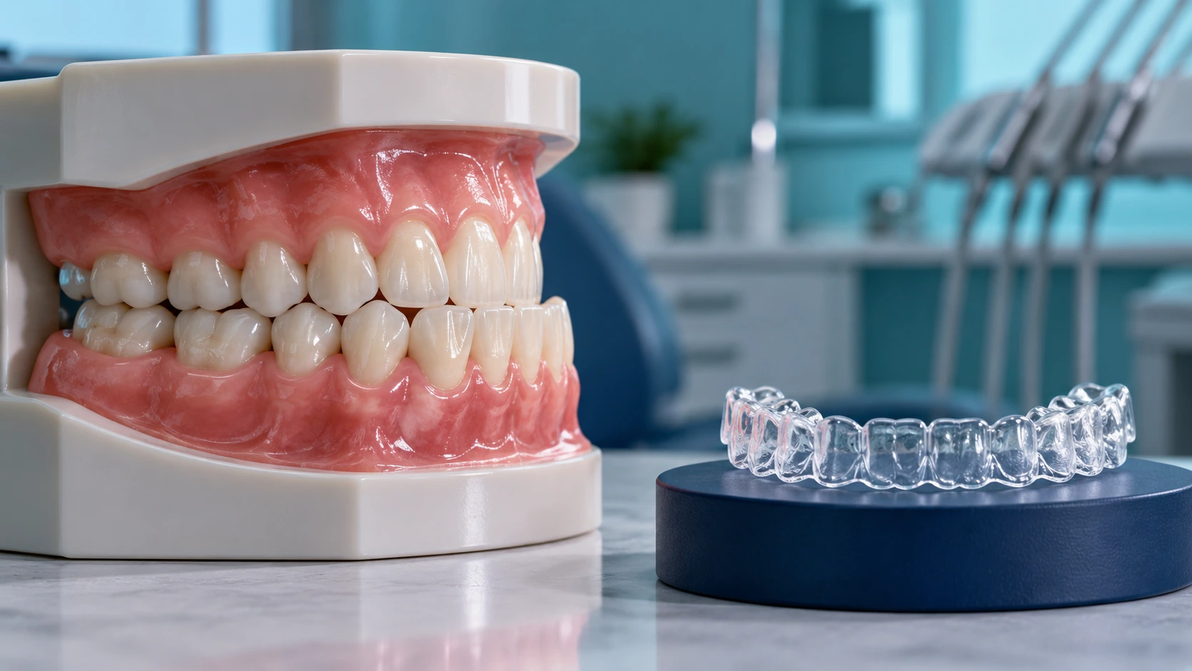 Invisalign treatment for underbite in Pondicherry showing clear aligners correcting bite alignment