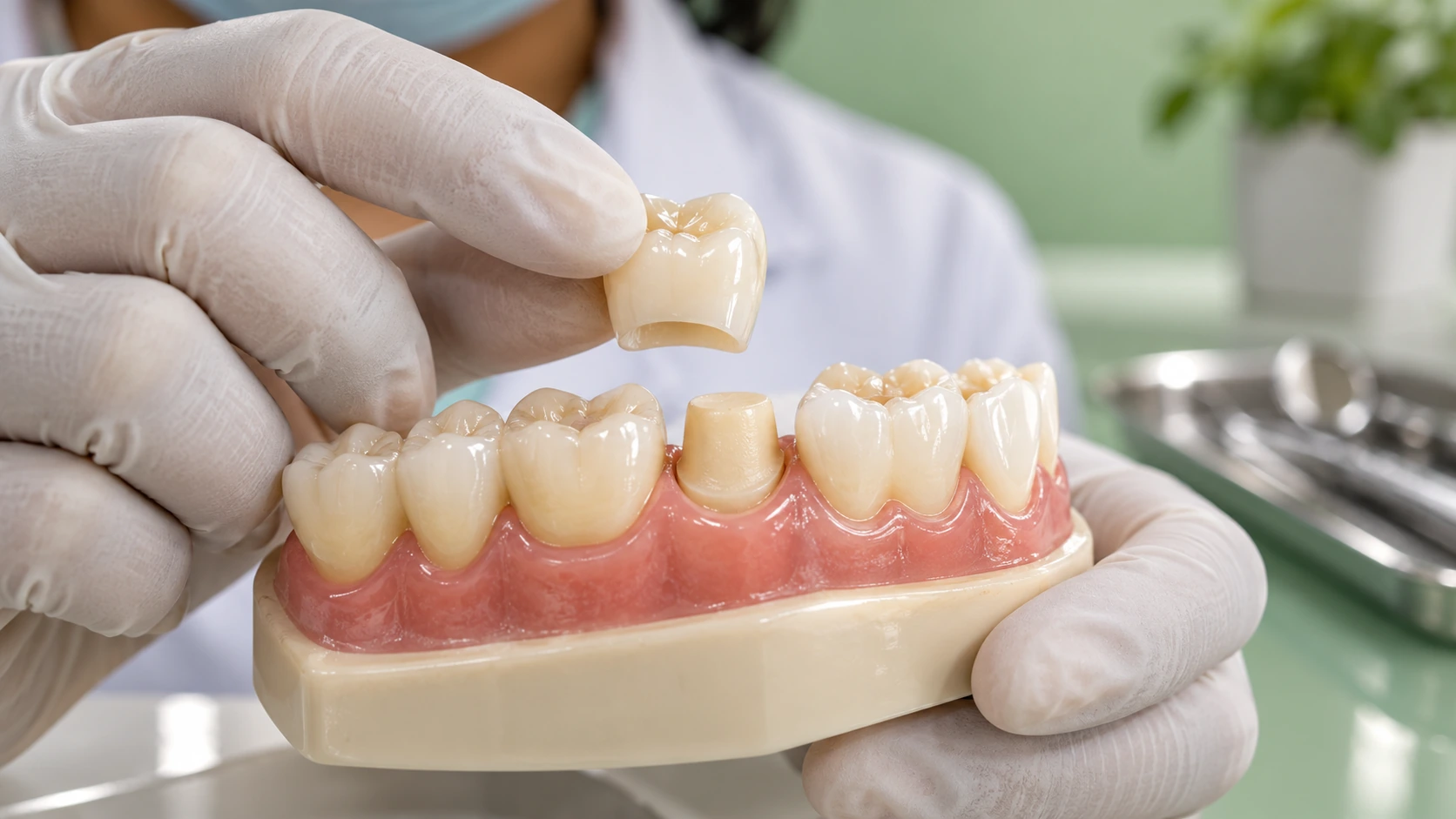 Dental crown treatment guide in Pondicherry showing professional crown consultation and restorative dental treatment