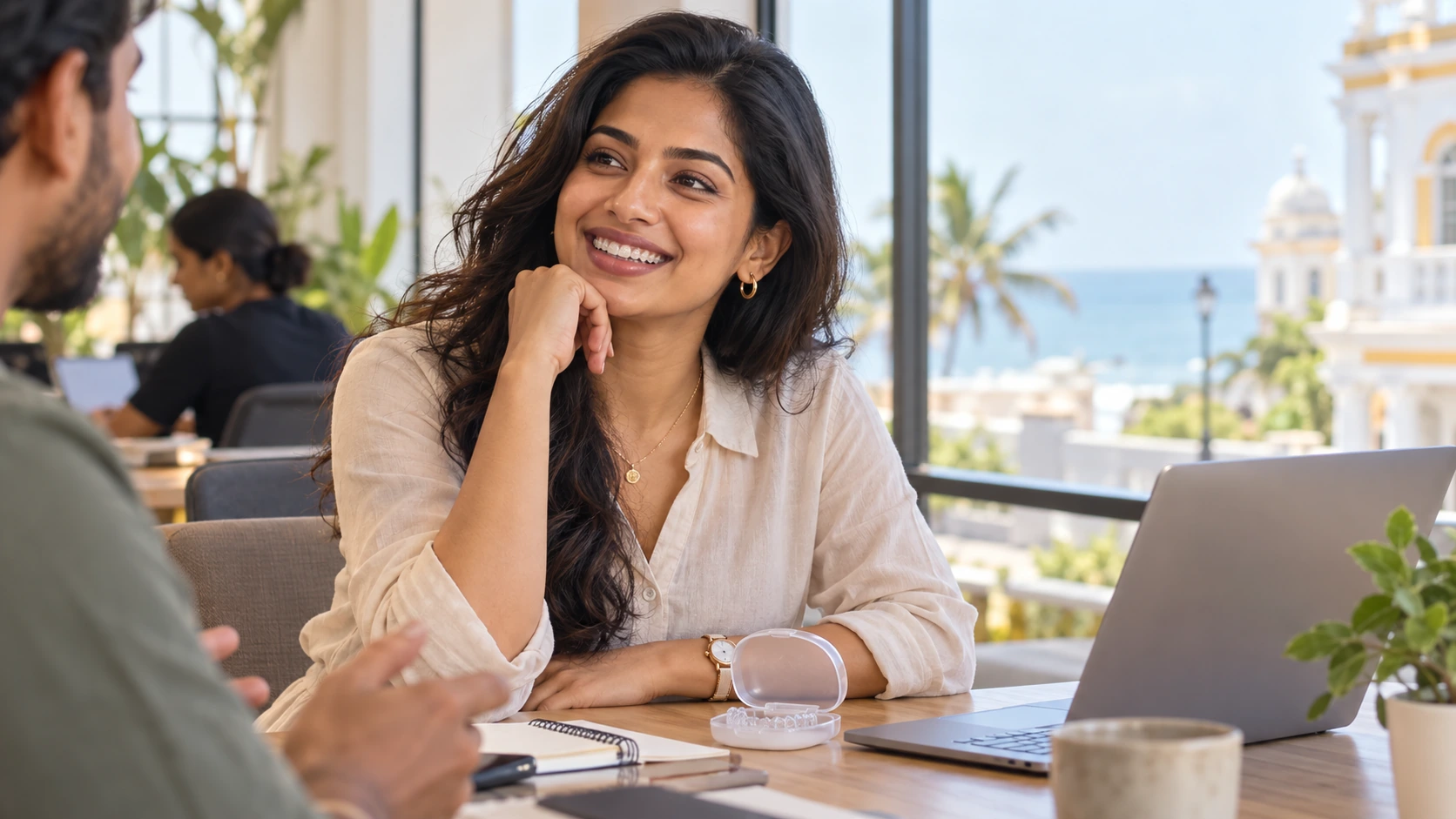Invisalign for gapped teeth in Pondicherry showing clear aligners closing spaces between teeth